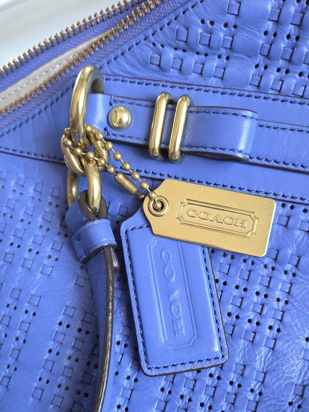 COACH Carolina Blue 2012 Madison Sophia Woven Leather Shoulder Bag - Picture 5 of 16